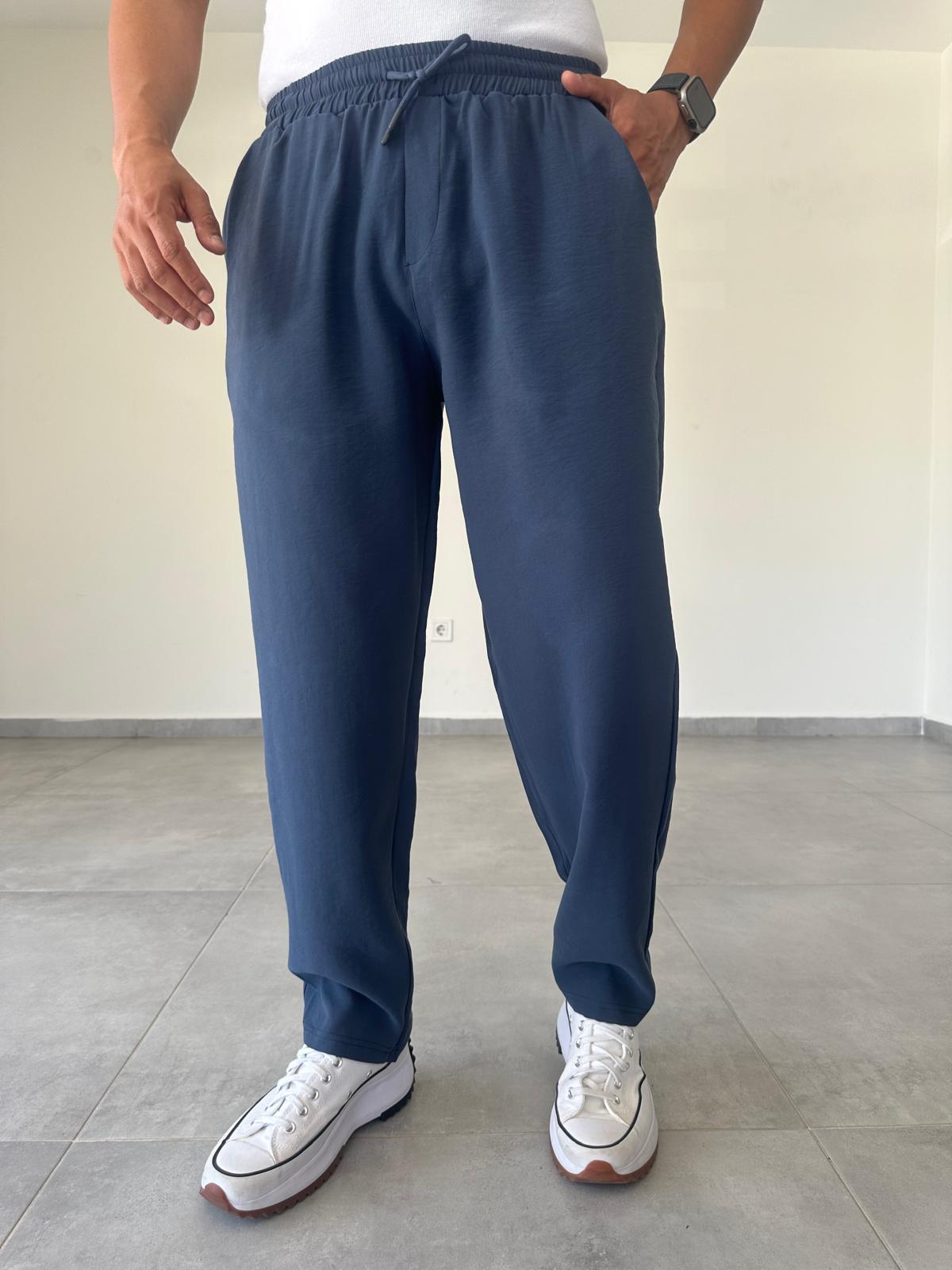 Tensel Kumaş İndigo Renk Rahat Kesim Baggy Pantolon