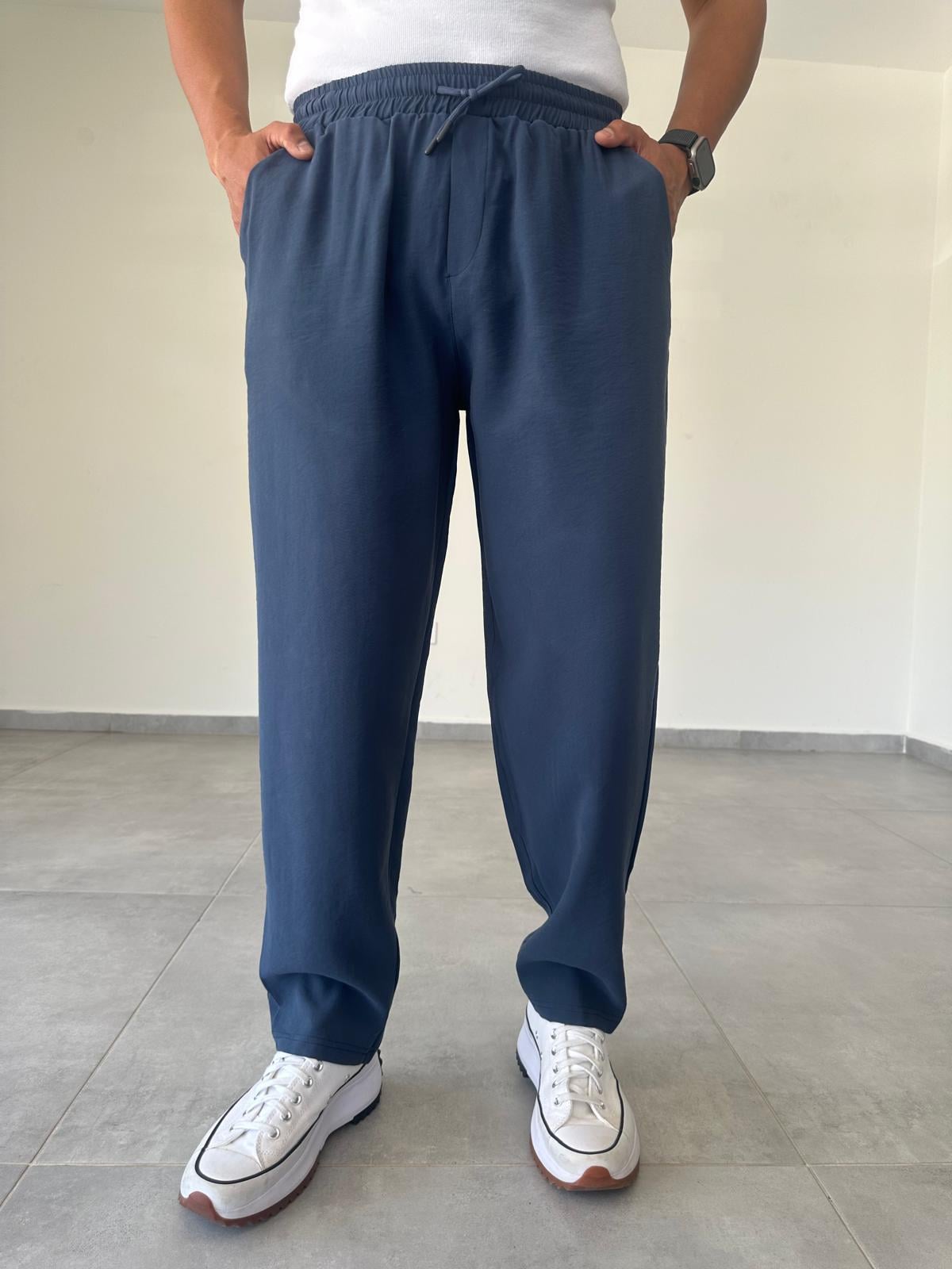 Tensel Kumaş İndigo Renk Rahat Kesim Baggy Pantolon