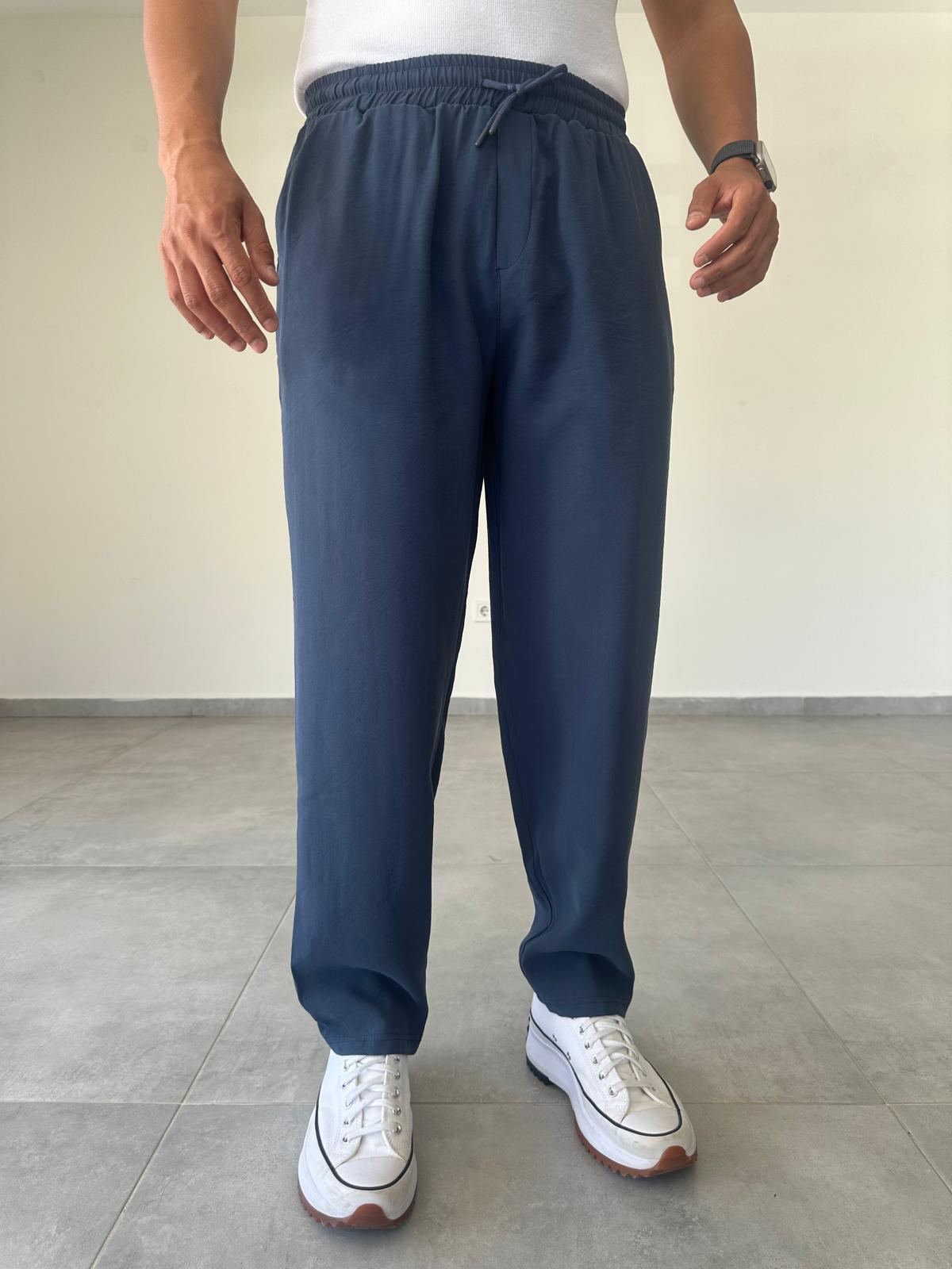 Tensel Kumaş İndigo Renk Rahat Kesim Baggy Pantolon