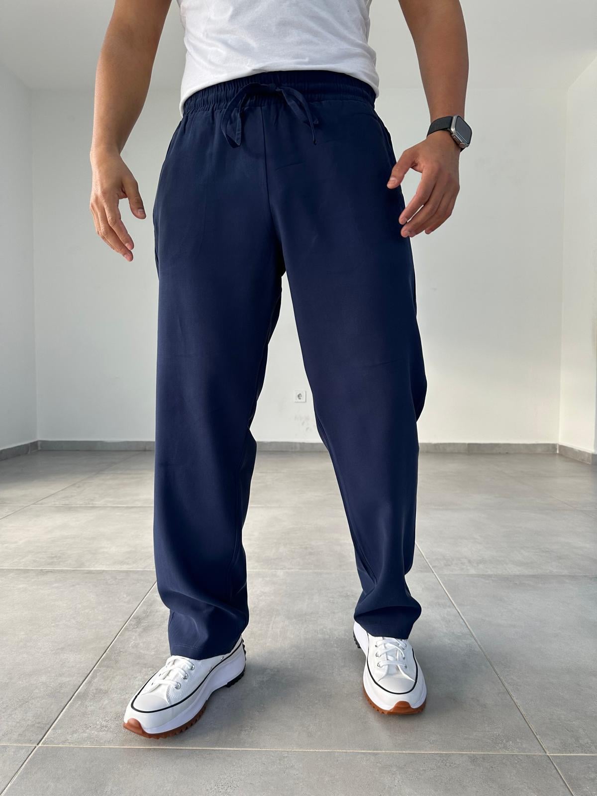 Tensel Kumaş Lacivert Renk Baggy Pantolon
