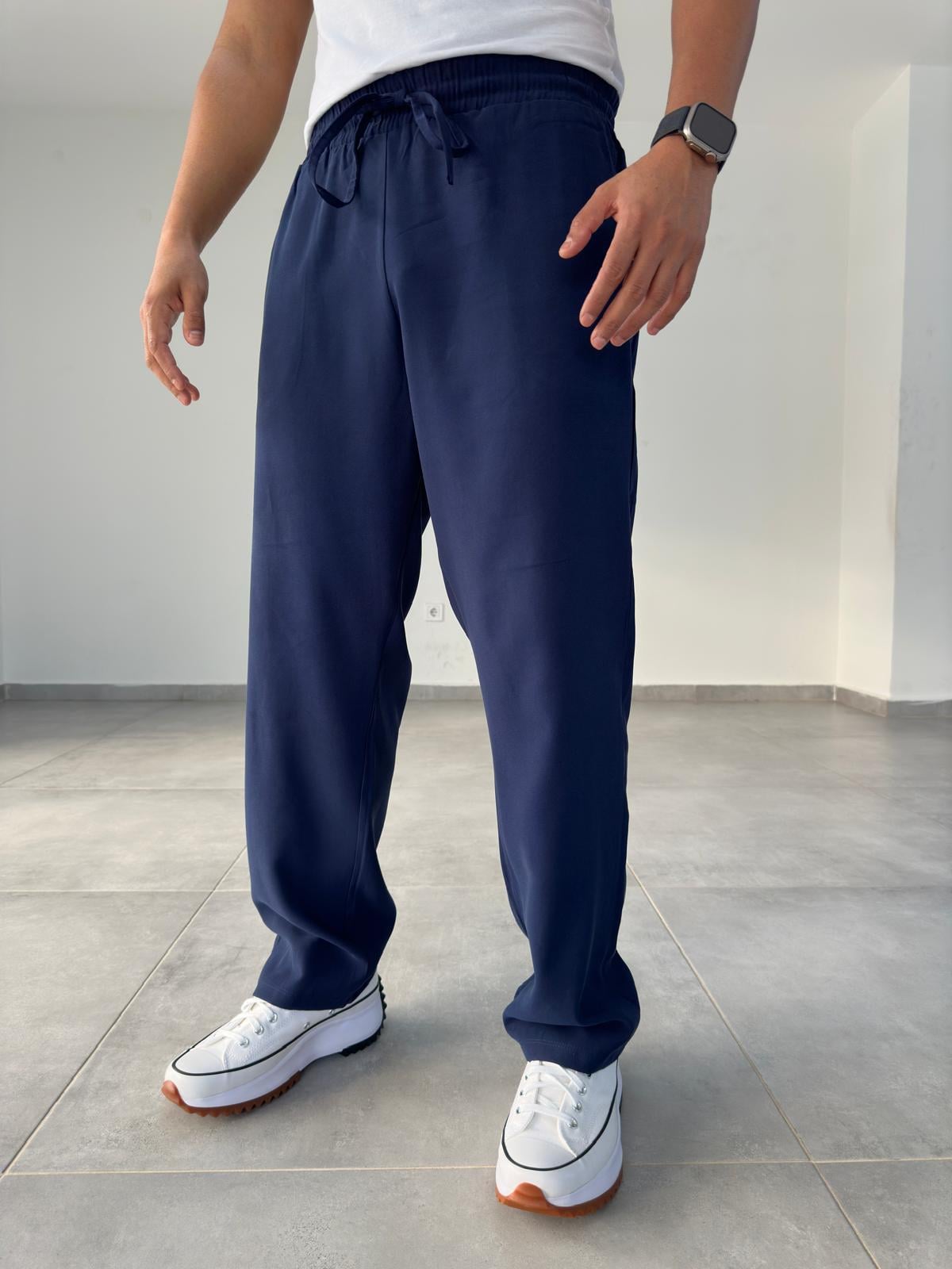 Tensel Kumaş Lacivert Renk Baggy Pantolon