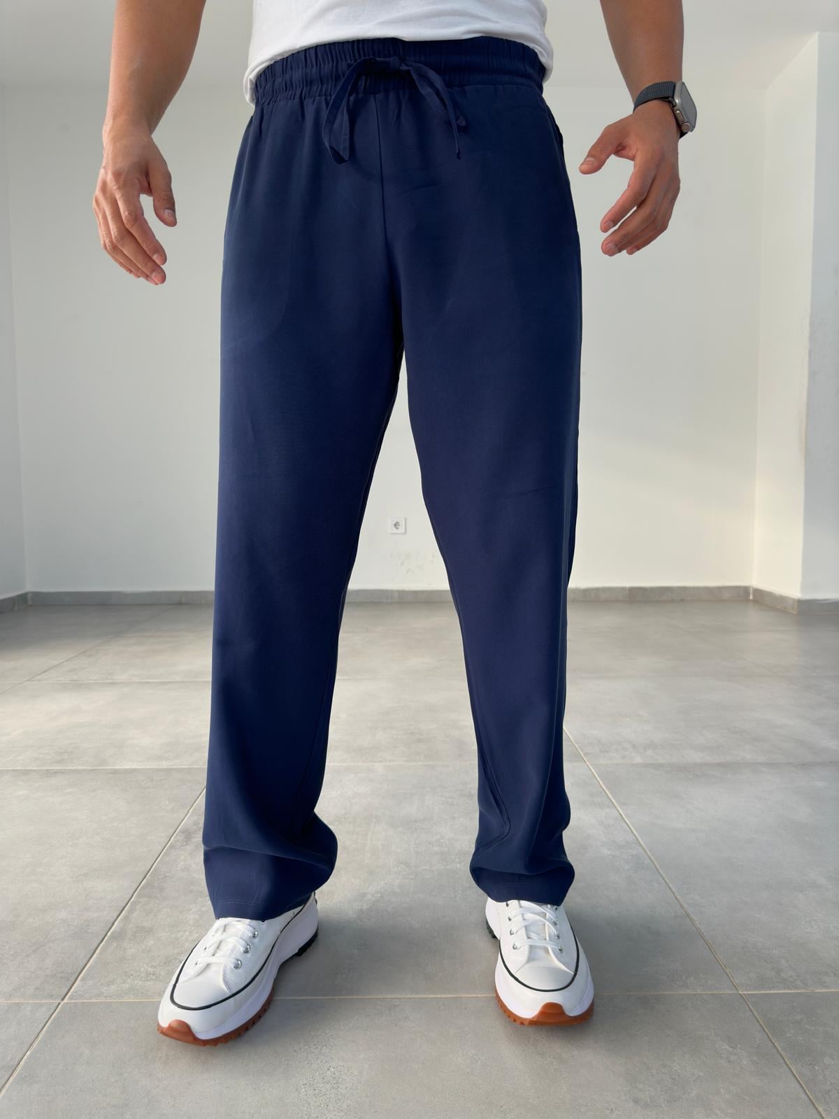 Tensel Kumaş Lacivert Renk Baggy Pantolon