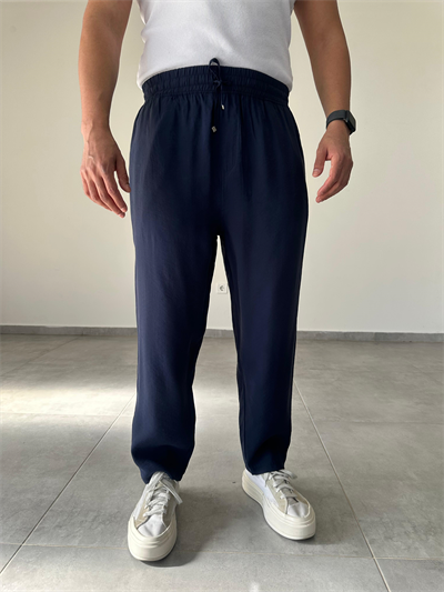 Tensel Kumaş Lacivert Renk Boyfriend Rahat Kesim İnce Jogger