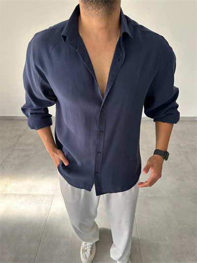 Modal Kumaş Lacivert Renk Oversize Kesim Gömlek