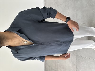 Füme Renk Modal Kumaş Oversize Basic Gömlek