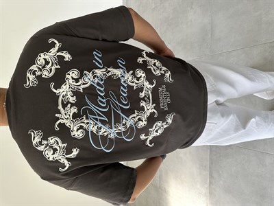 Füme Renk  Made İn Heaven Nakış Ve Baskılı Oversize T-Shirt