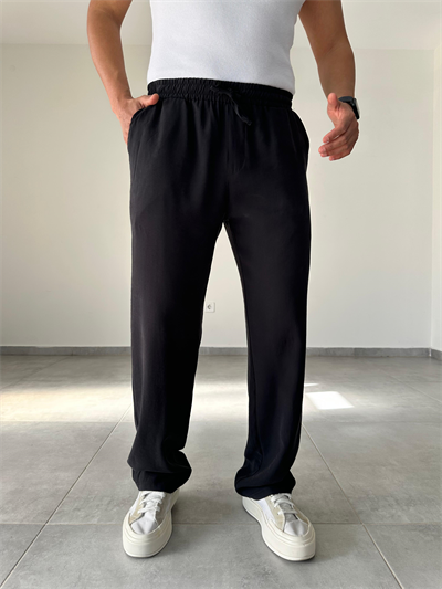 Modal Kumaş Siyah Renk Bel Kısmı Lastikli Basic Baggy Pantolon