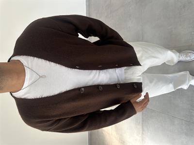 Kahve Renk Oversize Kesim Örme Triko Ceket