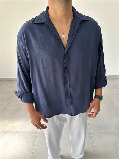 Lacivert Renk Modal Kumaş Oversize Kesim Basic Gömlek