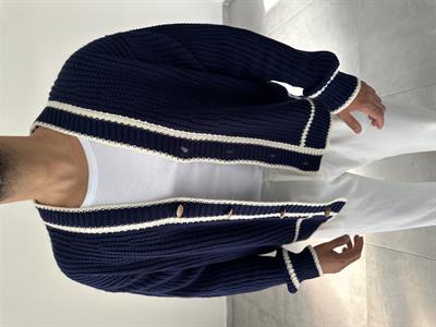 Lacivert Renk Oversize Kesim Vintage Tasarım Hırka