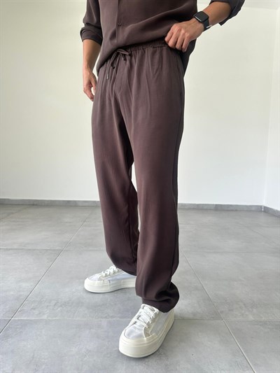 Modal Kumaş Kahve Renk Basic Baggy Pantolon
