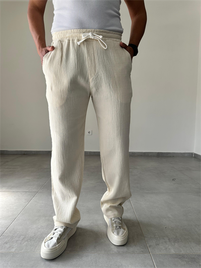 Bej Renk Müslin Keten Baggy Pantolon