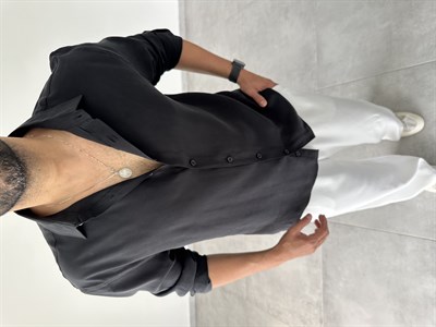 Siyah Modal Kumaş Oversize Basic Gömlek