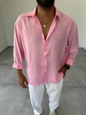 Modal Kumaş Pembe Renk Oversize Gömlek