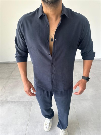 Modal Kumaş Rahat Kesim Lacivert Renk Gömlek