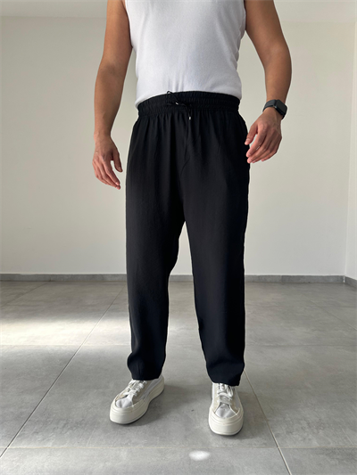 Tensel Kumaş Siyah Renk Boyfriend Rahat Kesim İnce Jogger