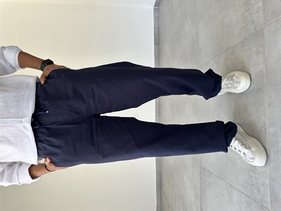 Gabardin Kumaş Lacivert Renk Rahat Kesim İnce Baggy Pantolon