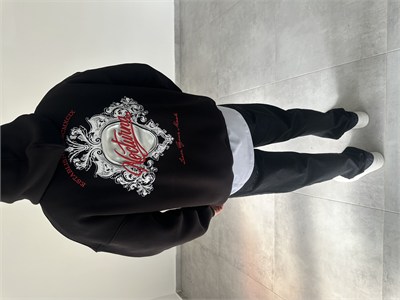 Siyah Nocturna Pantch Ve Baskı Detaylı Premium Kapüşonlu Sweatshirt