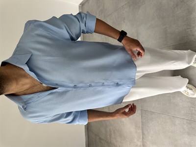 Bebe Mavisi Modal Kumaş Oversize Basic Gömlek