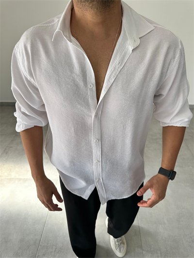 Modal Kumaş Beyaz Renk Oversize Kesim Gömlek