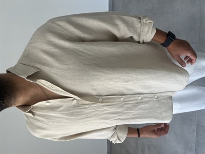 Ham Keten Oversize Kesim Taş Renk Premium Keten Gömlek