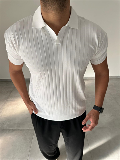Beyaz Renk Şerit Detaylı Polo Yaka T-Shirt