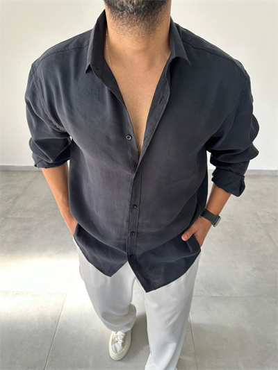 Modal Kumaş Siyah Renk Oversize Kesim Gömlek
