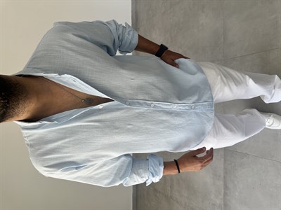 Bebe Mavisi Renk Basic Keten Gömlek