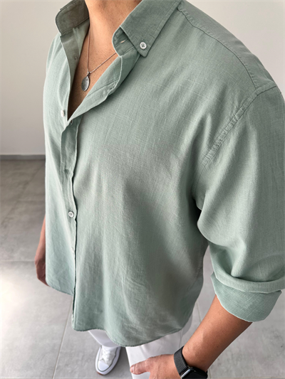 Mint Yeşili Oversize Kesim Fresh Keten Gömlek