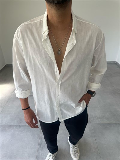 Beyaz Renk Oversize Kesim Fresh Keten Gömlek