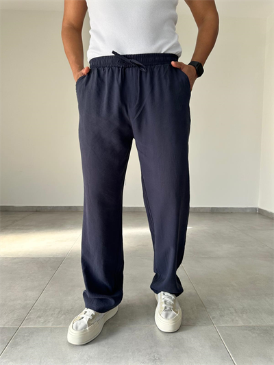 Modal Kumaş Lacivert Renk Bel Kısmı Lastikli Basic Baggy Pantolon