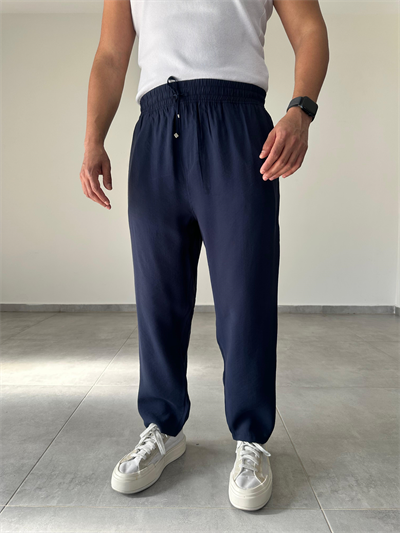 Tensel Kumaş Lacivert Renk Boyfriend Rahat Kesim İnce Jogger
