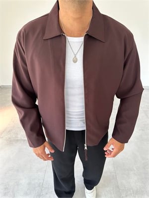 Kahve Renk Boxy Fit Kol Düğmeli Ceket