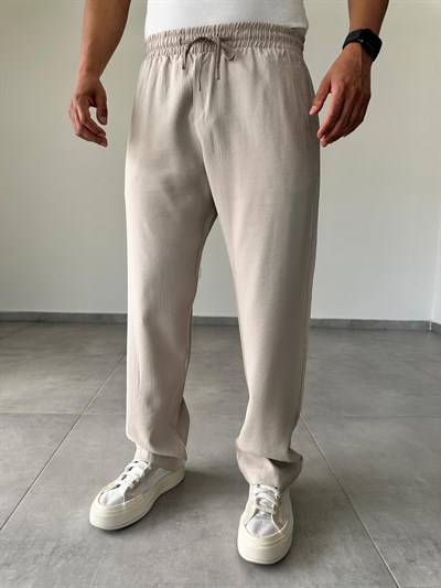Modal Kumaş Taş Renk Basic Baggy Pantolon