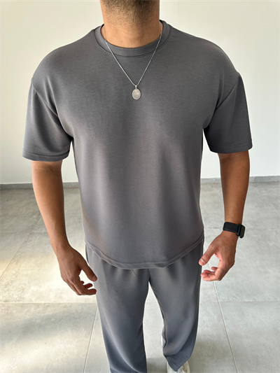 Modal Kumaş Antrasit Renk Rahat Kesim T-Shirt