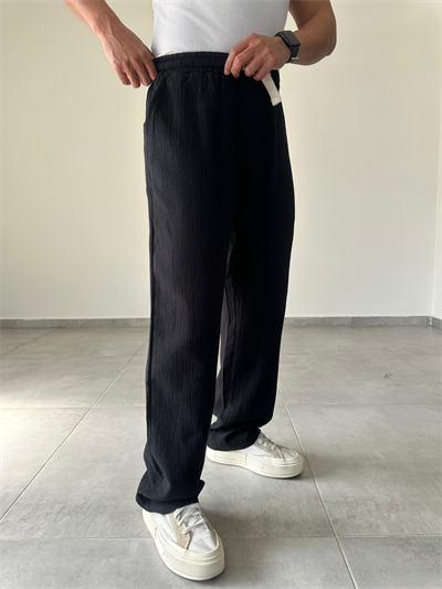 Siyah Renk Müslin Keten Baggy Pantolon