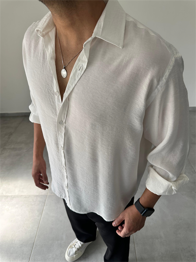 Beyaz Renk Modal Kumaş Oversize Kesim Basic Gömlek