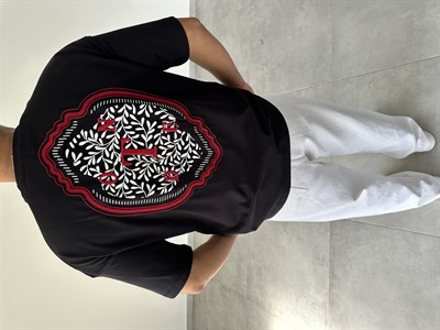 Siyah Renk Nakış Ve Örme Harf Detaylı Oversize T-Shirt