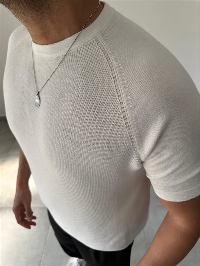 Reglan Kol Detaylı Beyaz Renk Premium Kalite Basic Triko T-Shirt