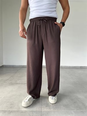 Modal Kumaş Çift Cep Detaylı Kahve Renk Basic Baggy Pantolon