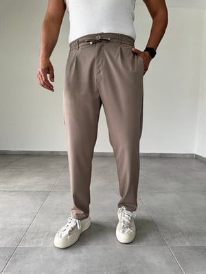Kahve Renk Boyfriend Kesim Likralı Kumaş Pantolon