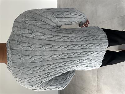 Saç Örgü Detaylı Asit Yıkama Gri Renk Oversize Kazak