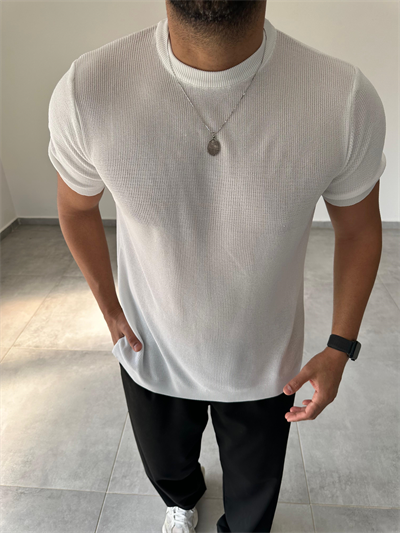 Beyaz Renk Selanik Örme Regular Fit T-Shirt