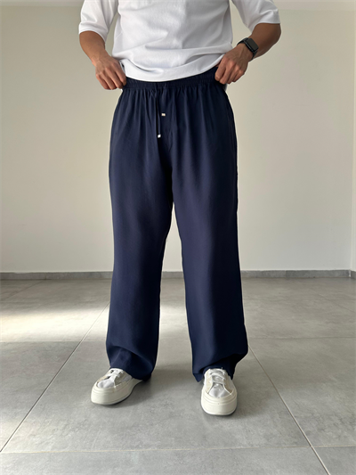 Tensel Kumaş Lacivert Renk Rahat Kesim İnce Baggy Pantolon