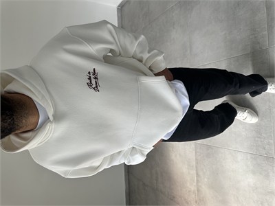 Pantch Ve Baskı Detaylı Beyaz Renk Premium Kapüşonlu Sweatshirt