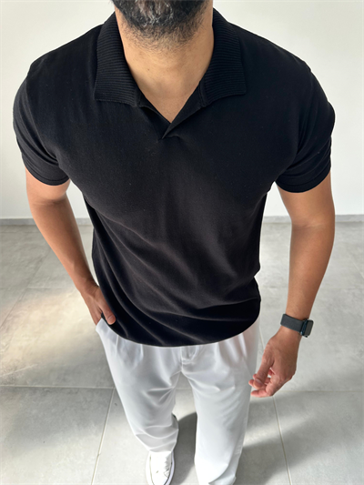 Polo Yaka Siyah Renk Triko T-Shirt