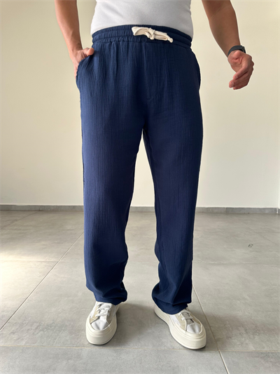 Lacivert Renk Müslin Keten Baggy Pantolon