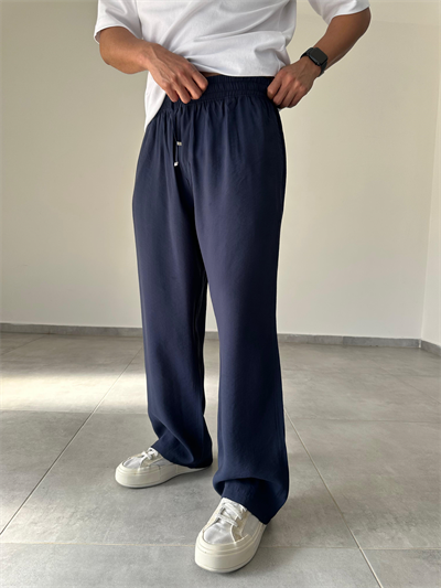 Tensel Kumaş Lacivert Renk Rahat Kesim İnce Baggy Pantolon