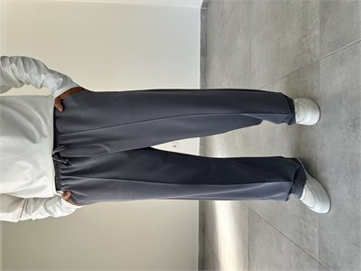 Füme Renk Kupra Kumaş Çımalı Baggy Pantolon