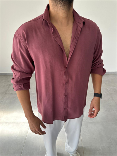 Modal Kumaş Mürdüm Renk Oversize Kesim Gömlek